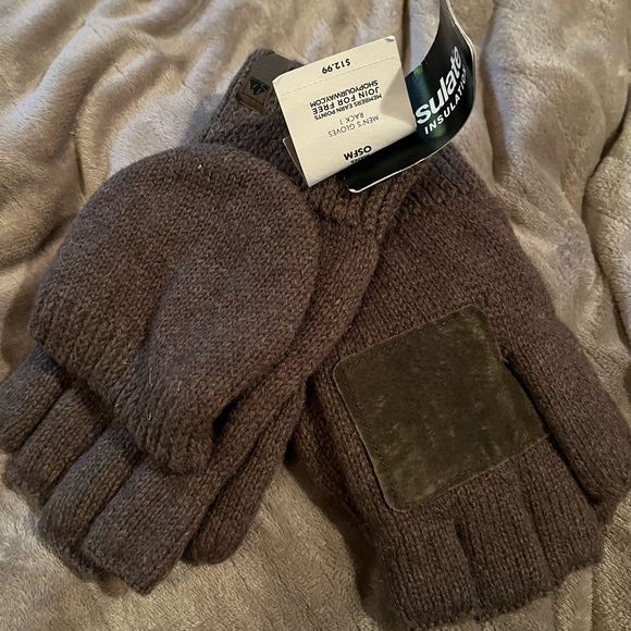 Men's Brown Convertible Gloves - Picture 2 of 5